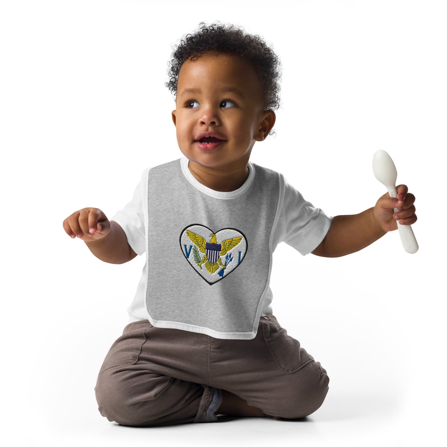 USVI Heart Embroidered Baby Bib